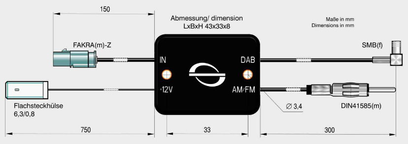 DAB/ FM Aktivsplitter - Frequenzweiche FAKRA/DIN/SMB